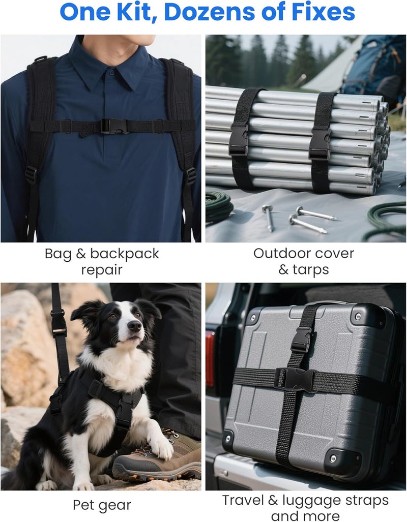 voltrish Buckle & Strap Kit - 6 Yards 1 Inch Wide Polyester Webbing Stronger Than Nylon, 6 Plastic Quick Release Buckles & 12 Triglide Clips, Adjustable Extender Straps for Backpack, Dog Collar, Fanny Pack - Image 4